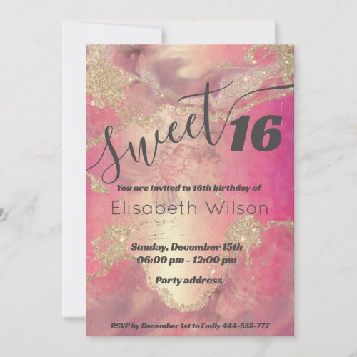 Modern elegant watercolor pink gold sweet 16 invitation
