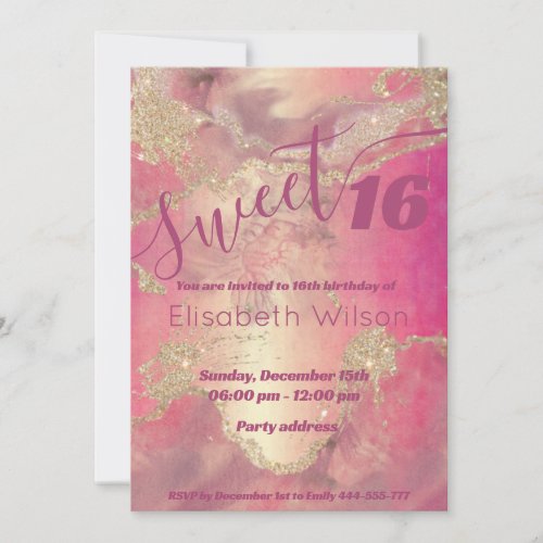 Modern elegant watercolor pink gold sweet 16 invitation