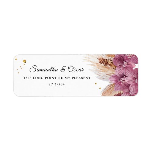 Modern Elegant Watercolor Pink Orchid  Pampas Label