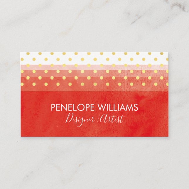 Modern Elegant Watercolor Polka Dots Business Card (Front)