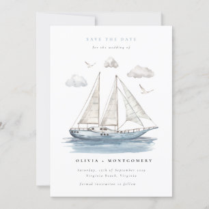 Modern Elegant Watercolor Sailing Yacht  Invitation