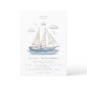 Modern Elegant Watercolor Sailing Yacht Wedding  Invitation