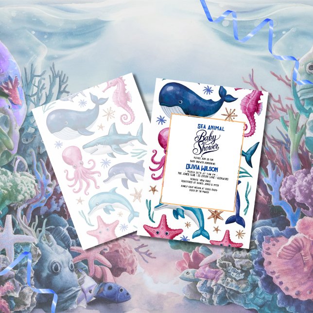 Modern elegant  watercolor Sea animal baby shower3 Invitation (Creator Uploaded)
