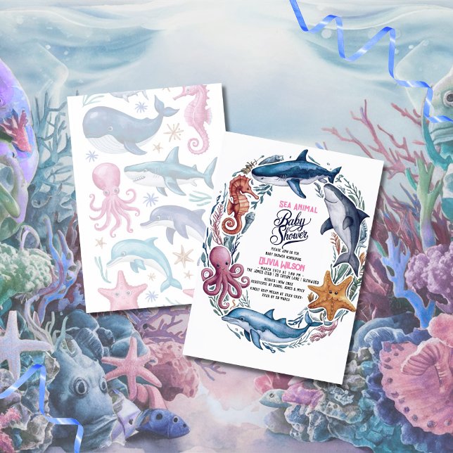 Modern elegant  watercolor Sea animal baby shower5 Invitation (Creator Uploaded)