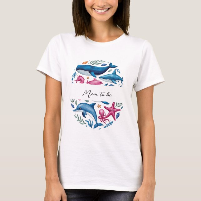 Modern elegant watercolor Sea animals T-Shirt (Front)