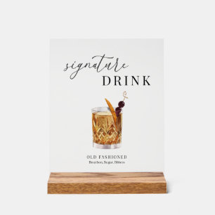Modern Elegant Watercolor Signature Drink Acrylic Sign