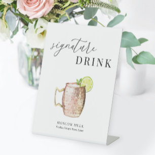 Modern Elegant Watercolor Signature Drink Pedestal Sign