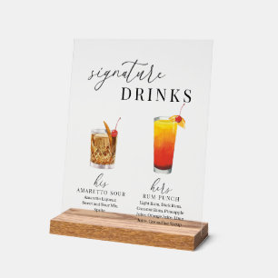 Modern Elegant Watercolor Signature Drinks Acrylic Sign