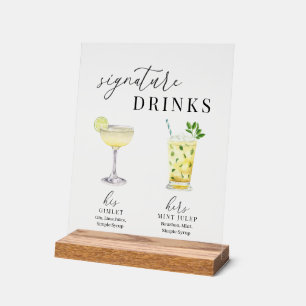 Modern Elegant Watercolor Signature Drinks Acrylic Sign