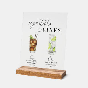 Modern Elegant Watercolor Signature Drinks Acrylic Sign