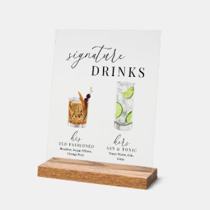 Modern Elegant Watercolor Signature Drinks Acrylic Sign