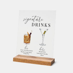 Modern Elegant Watercolor Signature Drinks Acrylic Sign