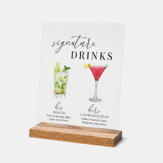 Modern Elegant Watercolor Signature Drinks Acrylic Sign