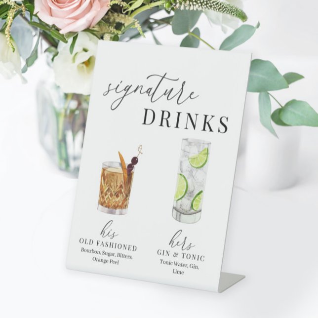 Modern Elegant Watercolor Signature Drinks Pedesta Pedestal Sign (Creator Uploaded)