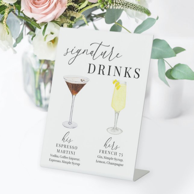 Modern Elegant Watercolor Signature Drinks Pedestal Sign (Creator Uploaded)