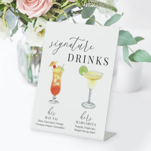 Modern Elegant Watercolor Signature Drinks Pedestal Sign