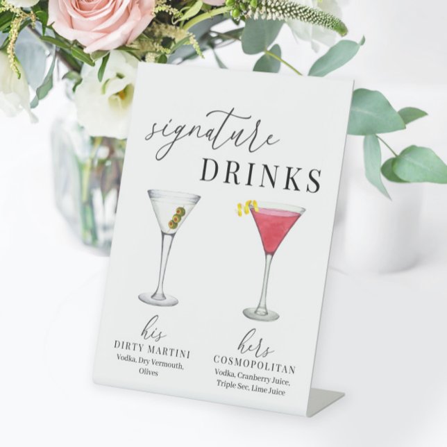 Modern Elegant Watercolor Signature Drinks Pedestal Sign (Creator Uploaded)