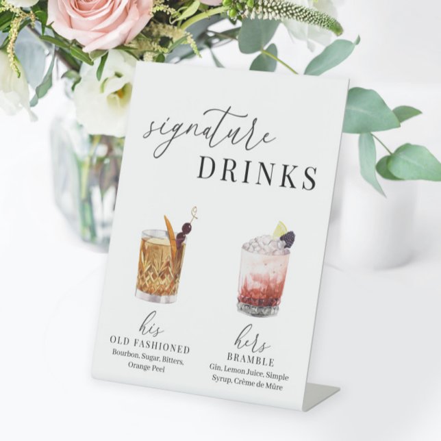 Modern Elegant Watercolor Signature Drinks Pedestal Sign (Creator Uploaded)