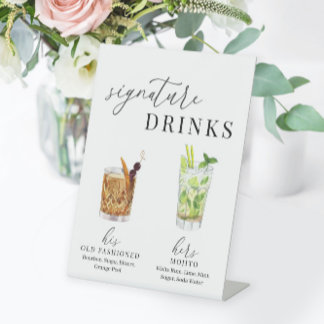 Modern Elegant Watercolor Signature Drinks Pedestal Sign