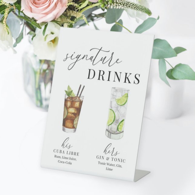 Modern Elegant Watercolor Signature Drinks Pedestal Sign (Creator Uploaded)