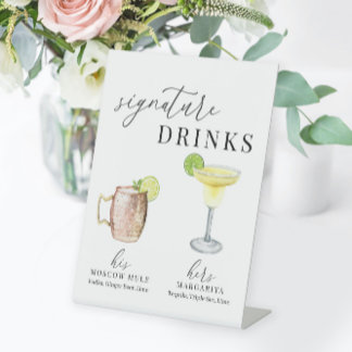 Modern Elegant Watercolor Signature Drinks Pedestal Sign