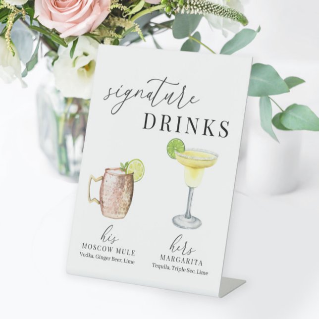 Modern Elegant Watercolor Signature Drinks Pedestal Sign (Creator Uploaded)