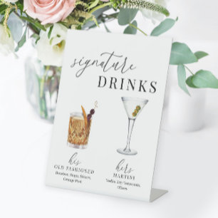 Modern Elegant Watercolor Signature Drinks Pedestal Sign