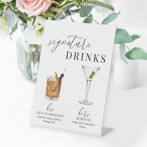 Modern Elegant Watercolor Signature Drinks Pedestal Sign