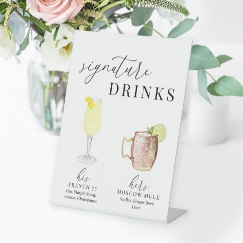 Modern Elegant Watercolor Signature Drinks Pedestal Sign