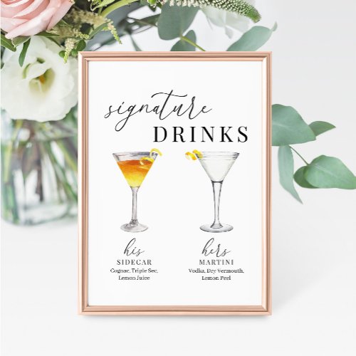 Modern Elegant Watercolor Signature Drinks Sign