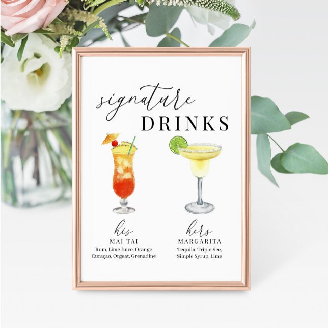 Modern Elegant Watercolor Signature Drinks Sign (Creator Uploaded)
