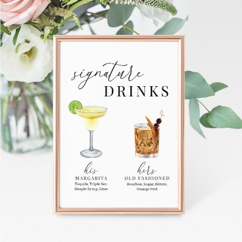 Modern Elegant Watercolor Signature Drinks Sign