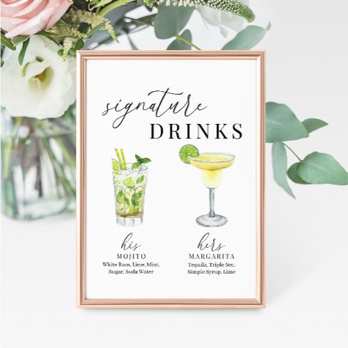 Modern Elegant Watercolor Signature Drinks Sign