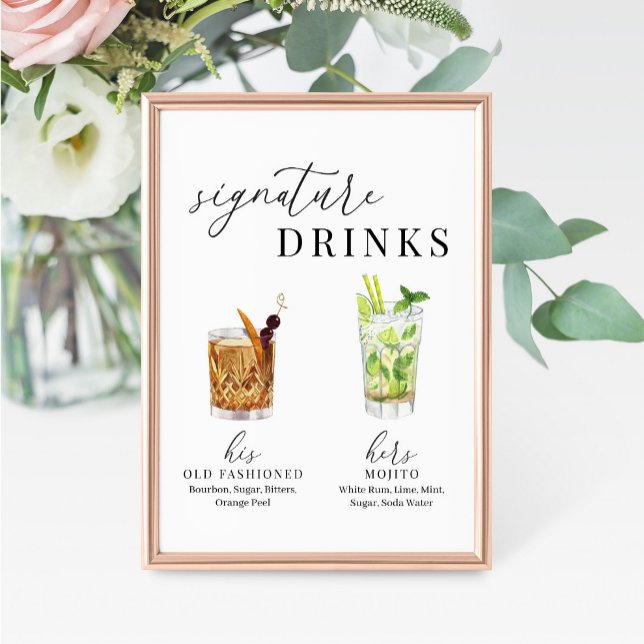 Modern Elegant Watercolor Signature Drinks Sign (Creator Uploaded)