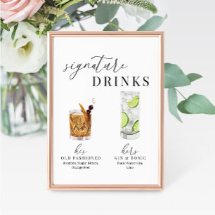 Modern Elegant Watercolor Signature Drinks Sign