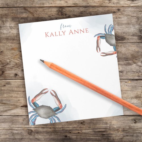 Modern Elegant Watercolor Simple Blue Crab Notepad