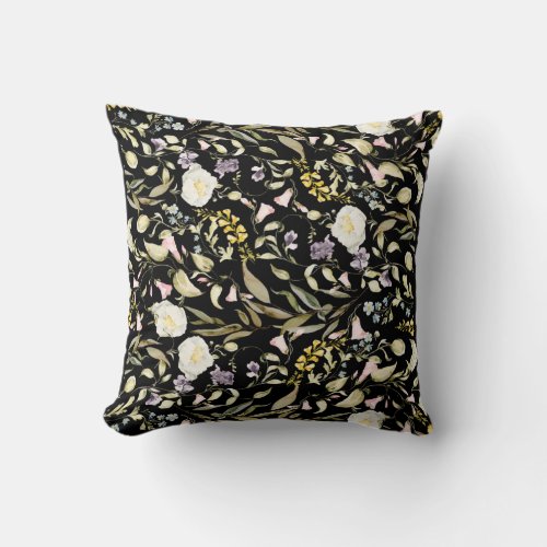 Modern Elegant Watercolor Spring Wildflowers Throw Pillow