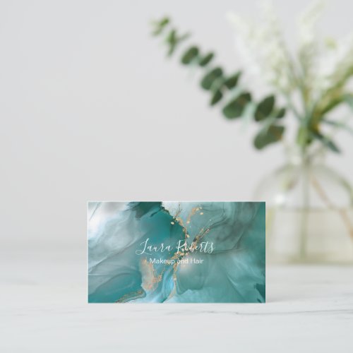 Modern Elegant Watercolor Teal and Gold  Business Card