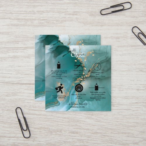 Modern Elegant Watercolor Teal Candle Care   Square Business Card