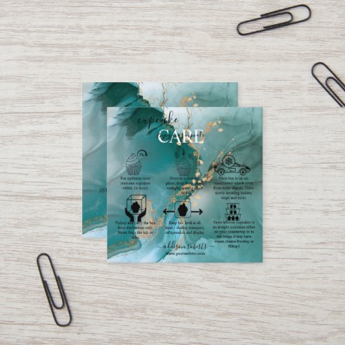 Modern Elegant Watercolor Teal Cupcake Care  Square Business Card