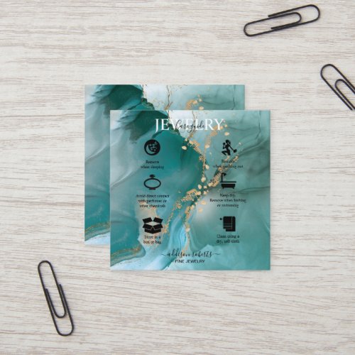 Modern Elegant Watercolor Teal  Jewelry Care  Square Business Card