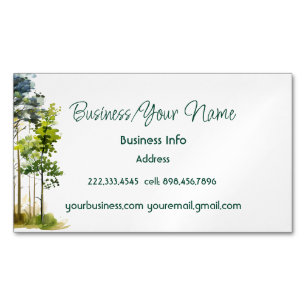Modern Elegant Watercolor Trees Landscape Nature Business Card Magnet