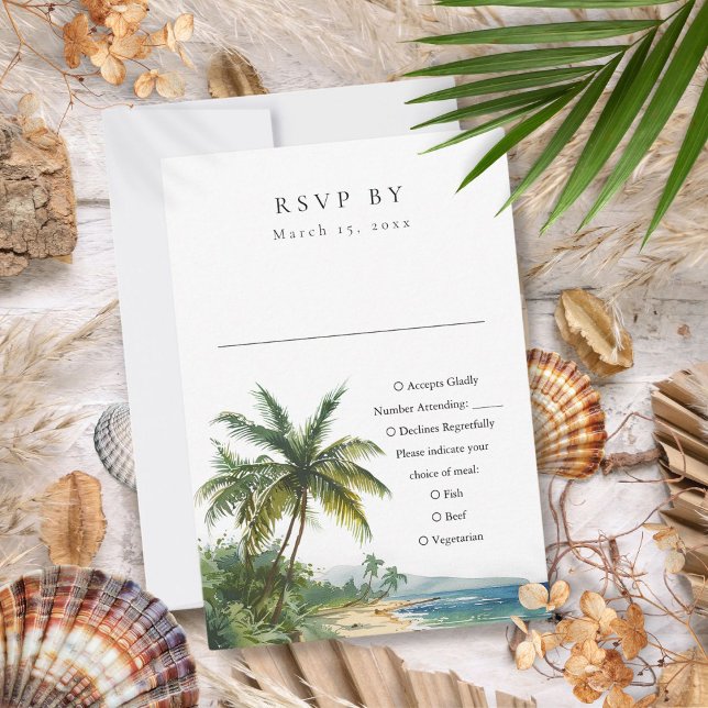 Modern Elegant Watercolor Tropical Beach Wedding RSVP Card (Modern Elegant Watercolor Tropical Beach Wedding RSVP Card)