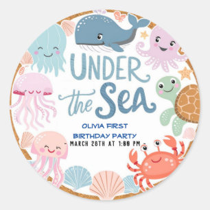 Modern elegant watercolor under the Sea birthday4 Classic Round Sticker