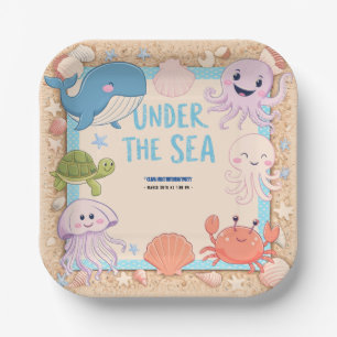 Modern elegant watercolor under the Sea birthday5 Paper Plates
