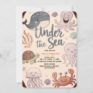 Modern elegant watercolor under the Sea birthday8 Invitation