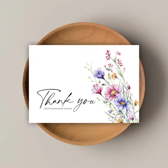 Modern Elegant Watercolor Wildflower Wedding Thank You Card | Zazzle