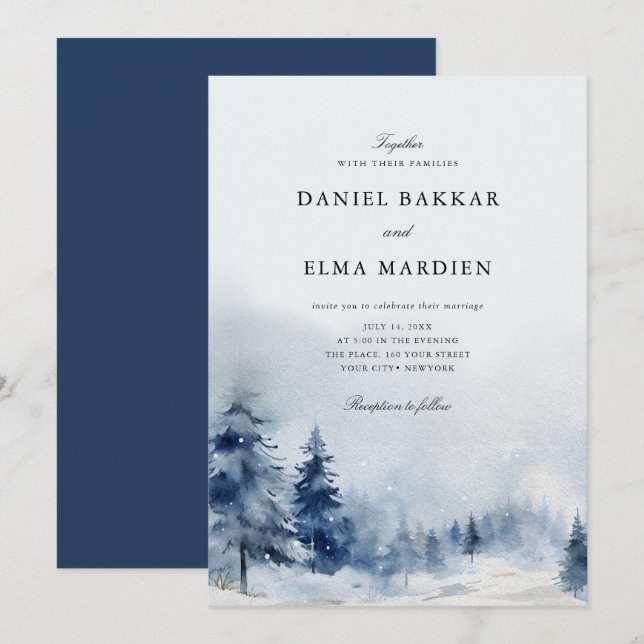 Modern Elegant Watercolor Winter wedding Invitation (Front/Back)