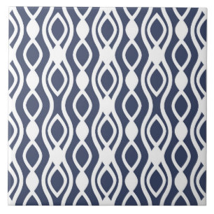Modern, elegant, wave, ornaments, navy blue, white ceramic tile