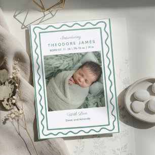 Modern Elegant Wavy Frame Baby Birth Announcement